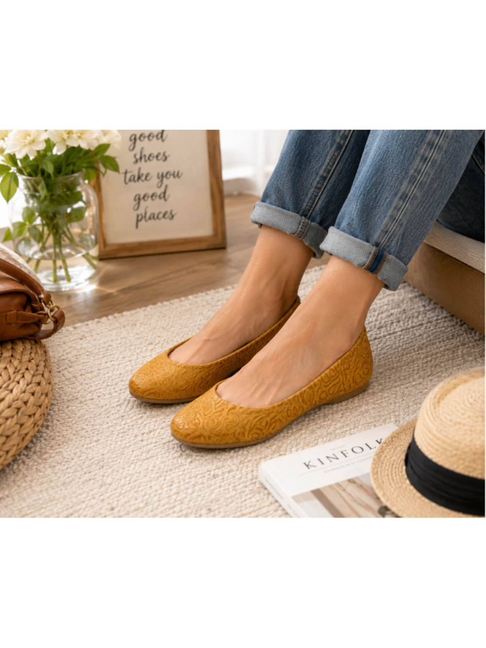 b.o.c. Born Concept Mustard Yellow Embossed Leather Ballet Flats 9 Paisley